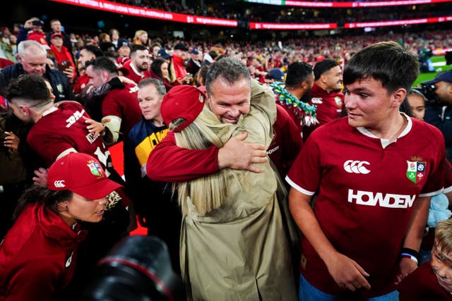British and Irish Lions head coach Andy Farrell celebrates (David Davies/PA)
