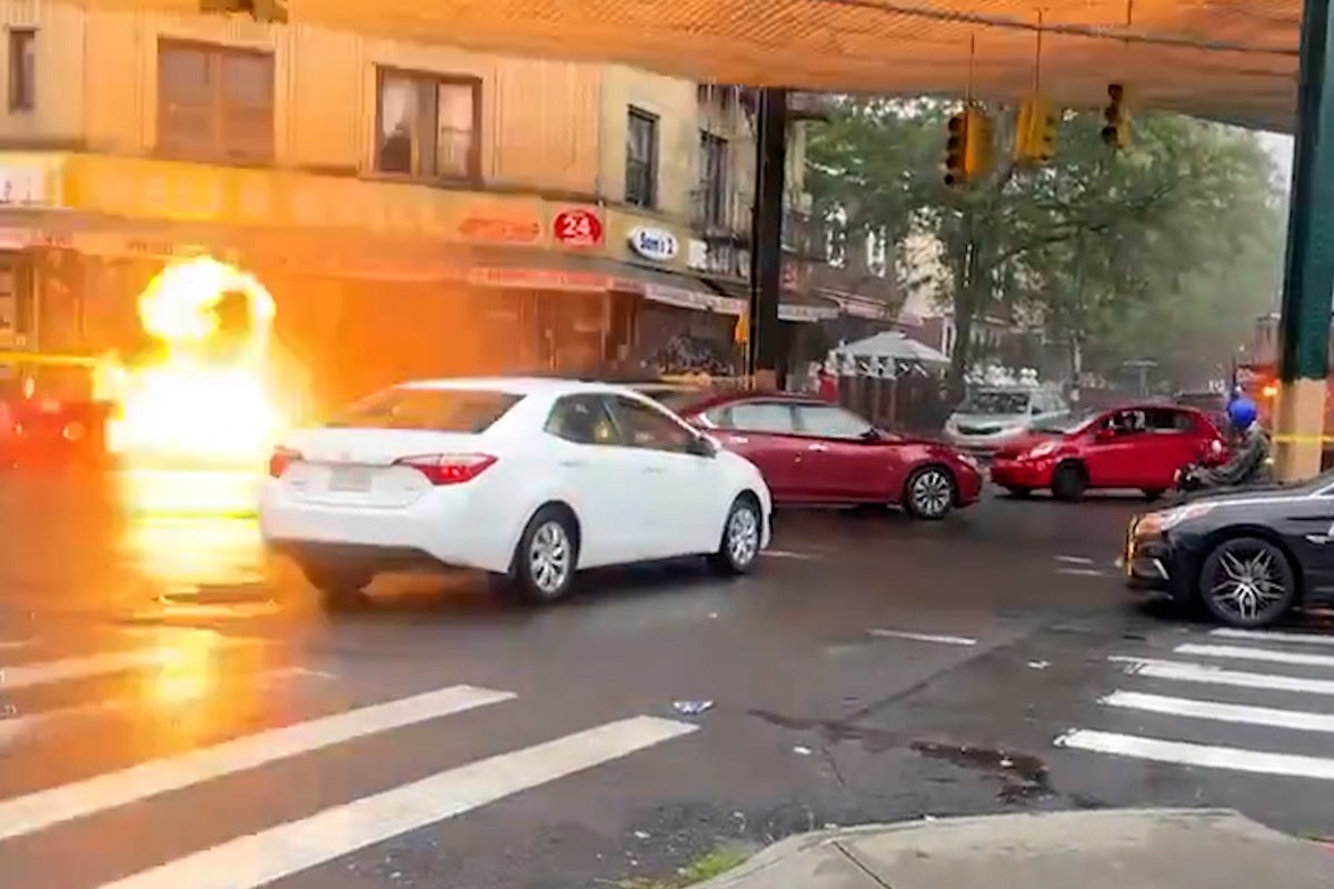Moment manhole explodes in middle of Brooklyn neighbourhood