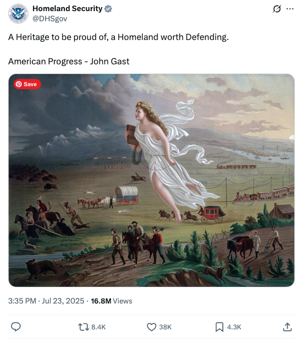 Recent promotional efforts from the Department of Homeland Security have leaned into images of the American frontier and pioneers, in what one prominent historian of the West says is an attempt to erase the violence from that political era and the present one