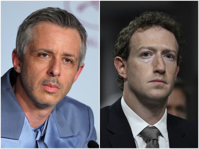 <p>Jeremy Strong and Mark Zuckerberg</p>