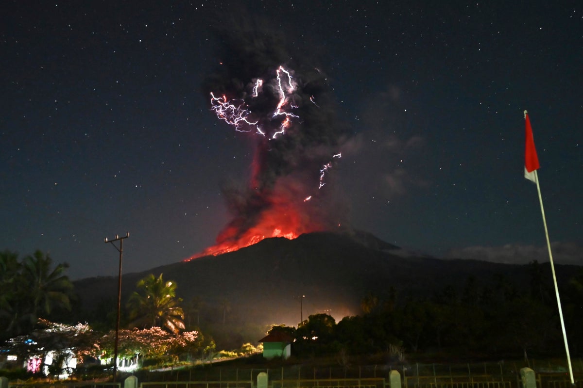 Indonesia’s Mount Lewotobi erupts again with ash plumes reaching miles away