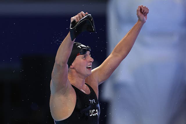 <p>Ledecky set a new championship record time in the 800m freestyle final</p>