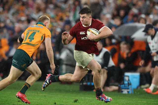 <p>Dan Sheehan of the British & Irish Lions gets past Max Jorgensen of Australia during the third Test of the series</p>