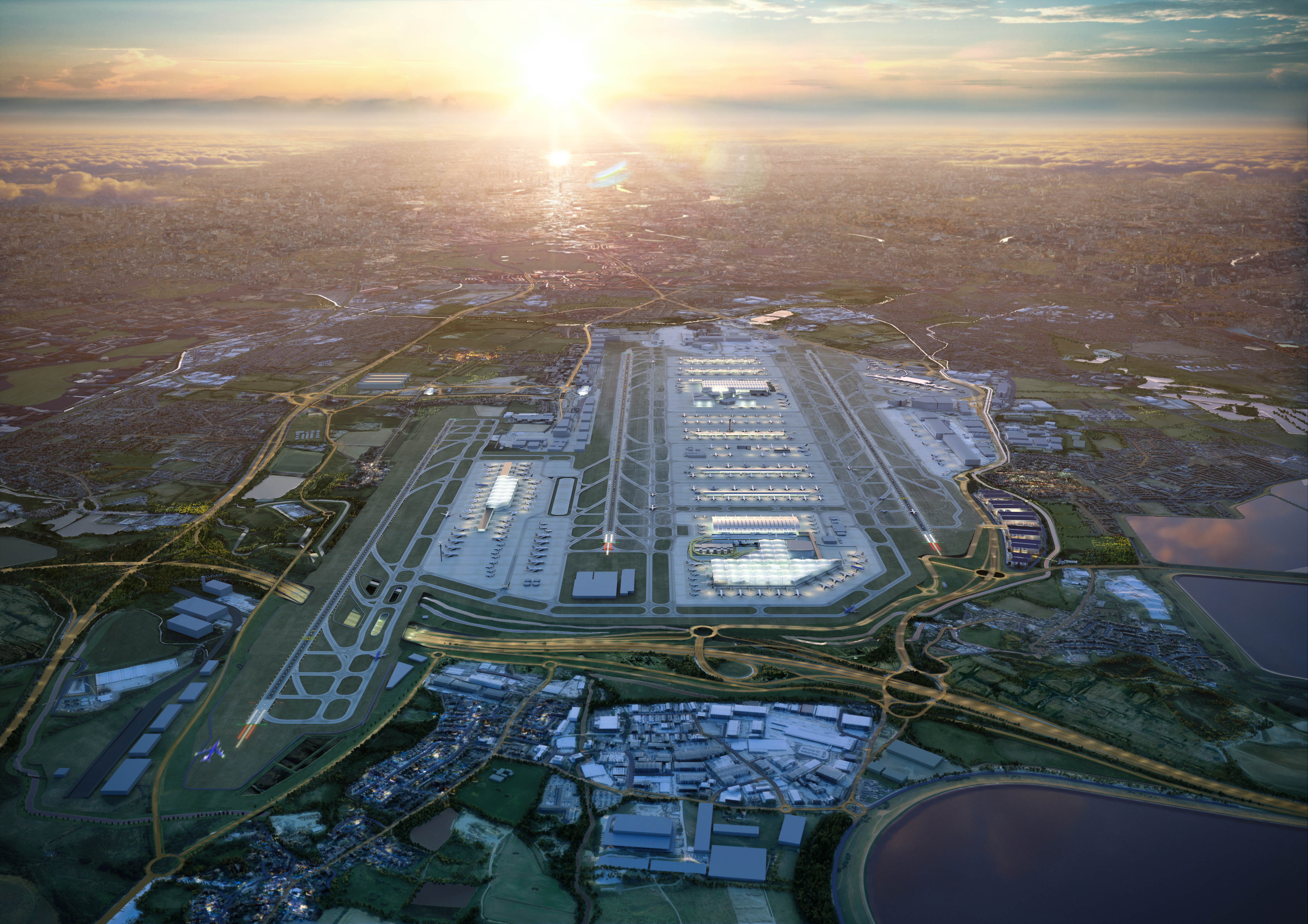 An artist’s impression of what the airport will look like with a third runway, which is expected to land in 2035