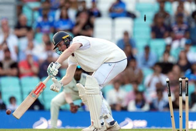 Zak Crawley is bowled by the last ball of the day (Ben Whitley/PA)