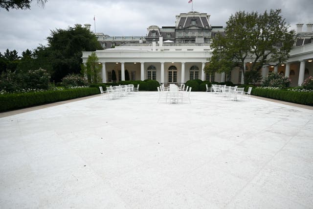 <p>The newly paved Rose Garden is seen at the White House on 1 August</p>