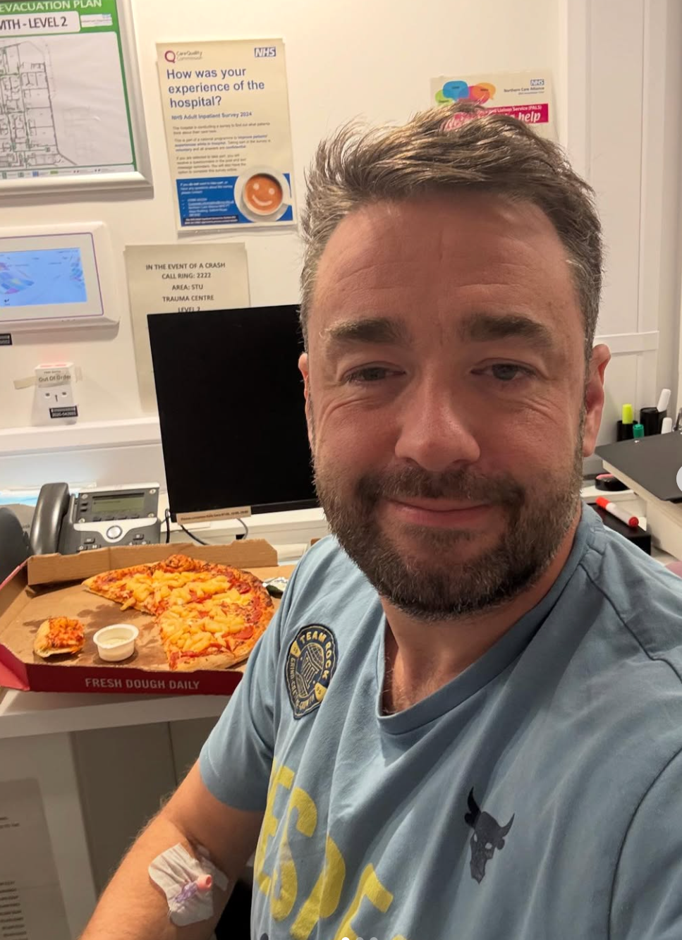 Comedian appeared in good spirits as he recovered from appendicitis