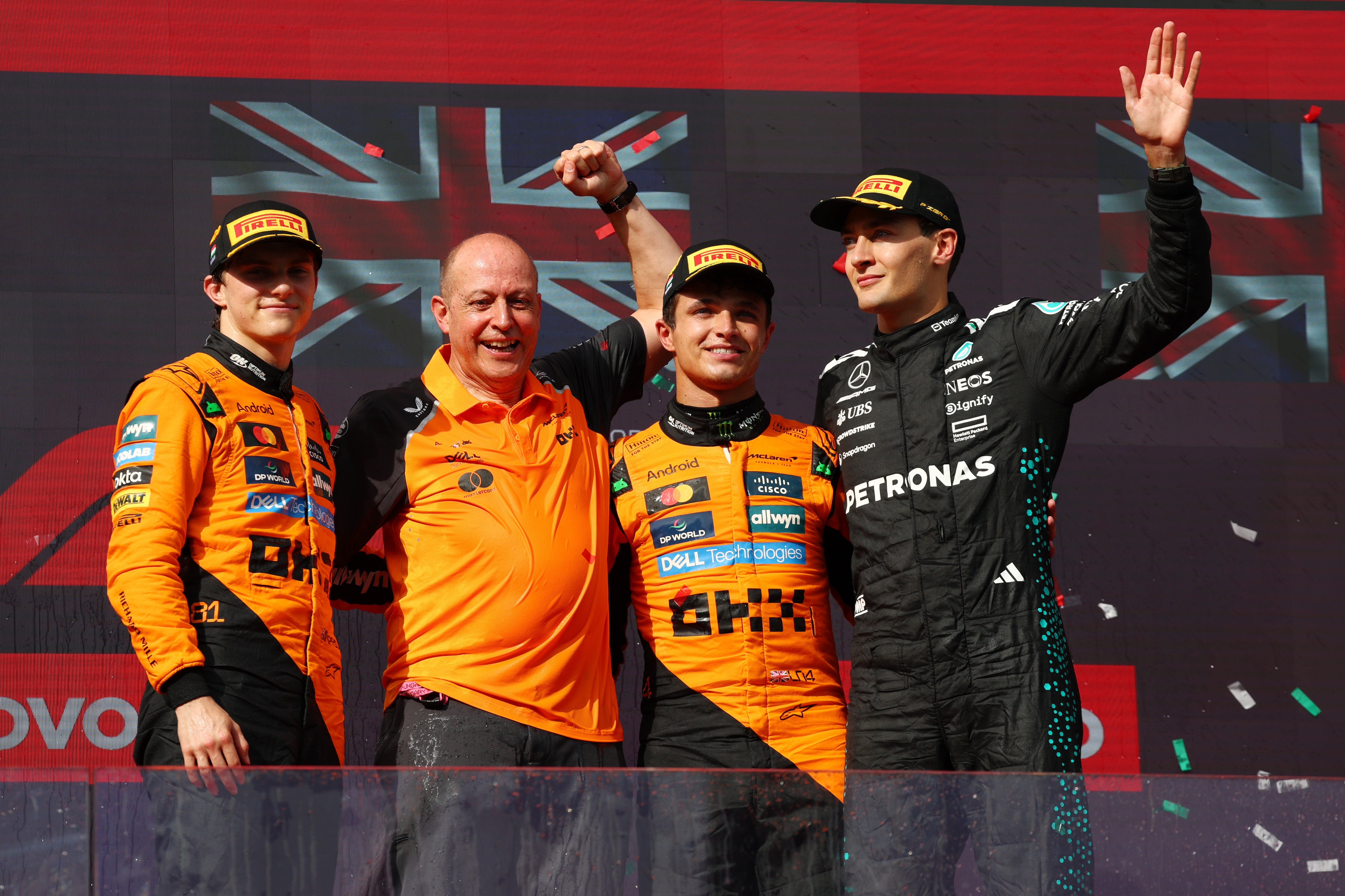 Oscar Piastri had to settle for second with George Russell in third