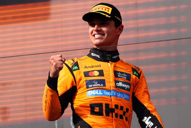 Lando Norris celebrates winning the Hungarian Grand Prix (Bradley Collyer/PA)