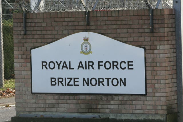 Sign at the entrance to RAF Brize Norton in Oxfordshire (Tim Ockenden/PA)
