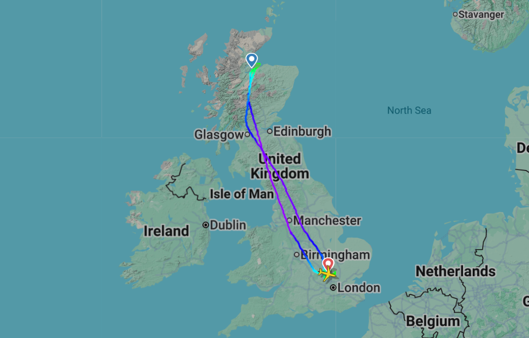 The flight went nowhere after a loop due to the adverse weather