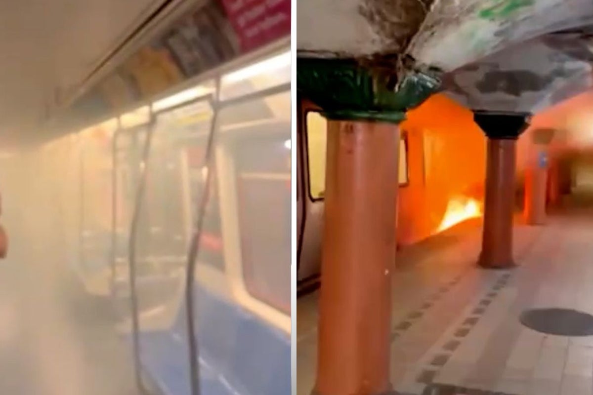Terrifying moment commuters flee smoke-filled train after it burst into flames in New Jersey