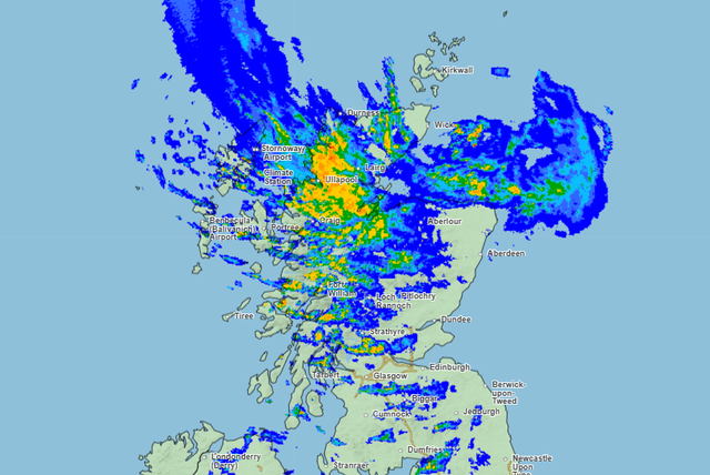 <p>Rain continues to batter large areas of Scotland, Met Office weather maps show</p>