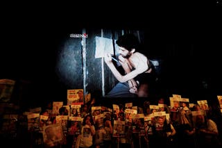 Demonstrators take part in a protest to demand the immediate release of hostages as a video released by Hamas of hostage Evyatar David is displayed, in Tel Aviv