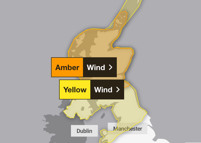 <p>Amber alert: Met Office warnings for high winds due to Storm Floris</p>