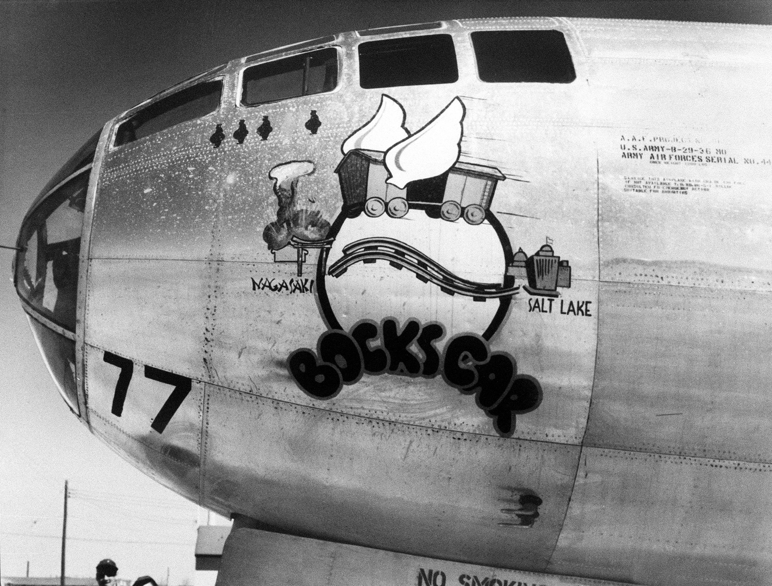 This file photo taken on 29 March 1946 in Roswell, New Mexico, shows the US military airplane, nicknamed Bockscar, which dropped the atomic bomb on Nagasaki, Japan, on 9 August 1945 at the end of World War II