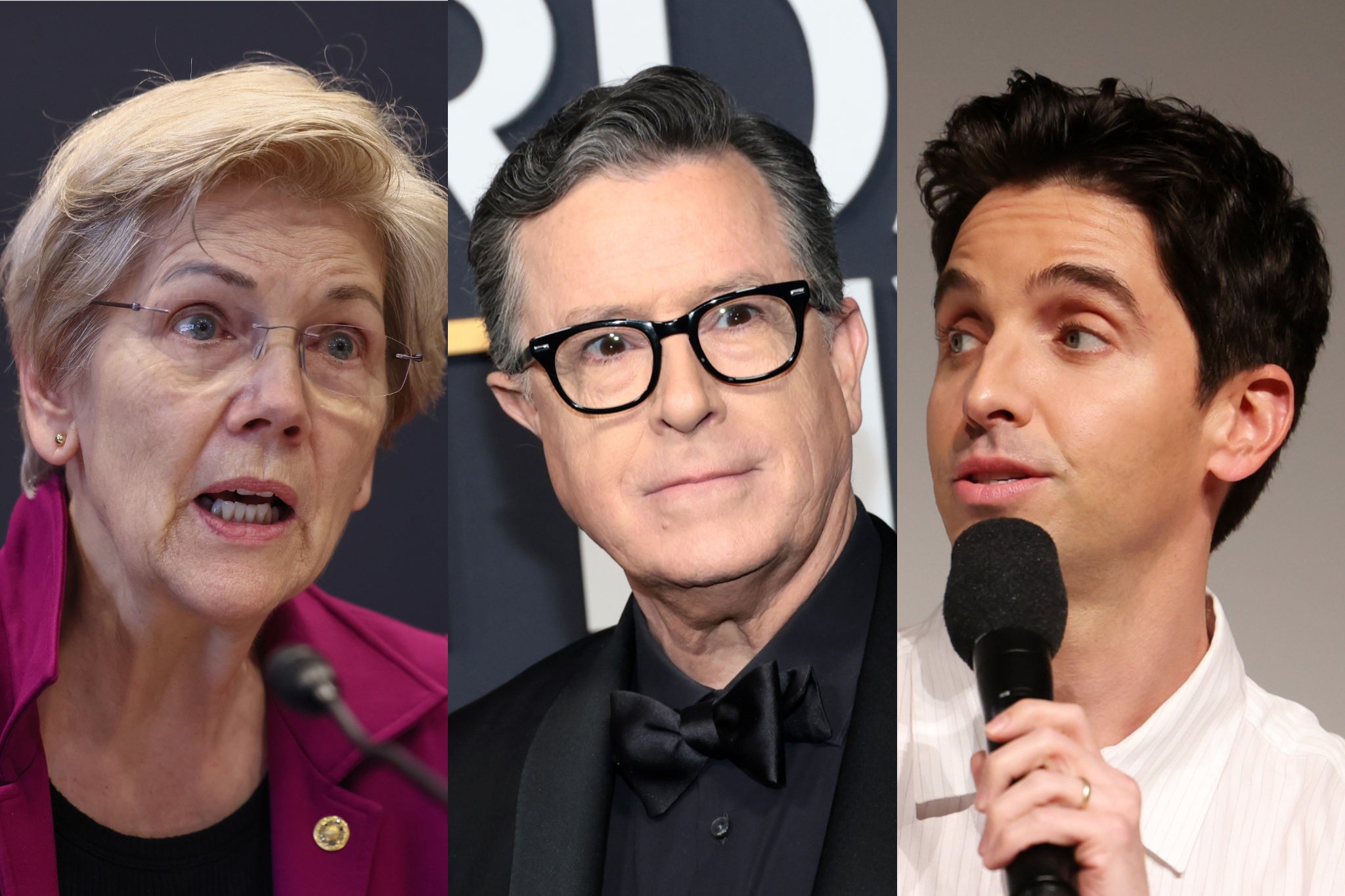 Senator Elizabeth Warren, Stephen Colbert and 'Hacks' co-creator Paul W. Downs