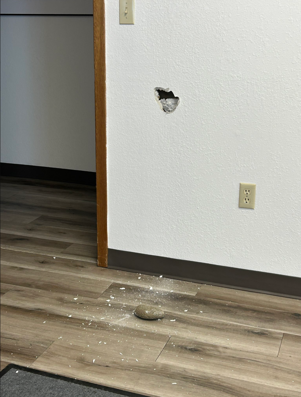 The rock that was thrown into the ICE field office in Washington before someone started a fire behind the property