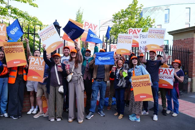 <p>Resident doctors on the picket line outside Royal Victoria Infirmary in Newcastle</p>