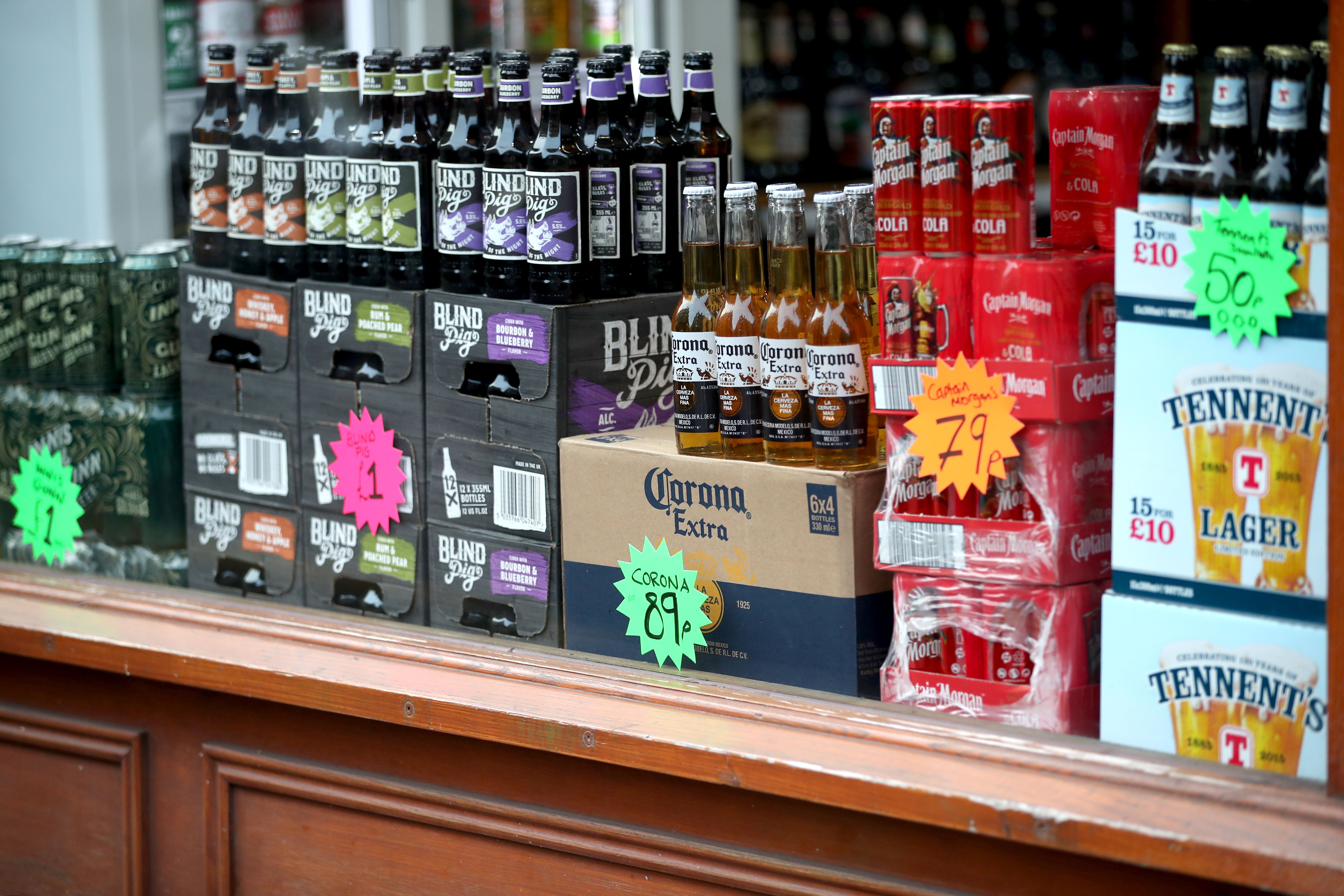 Alcohol for sale in an Edinburgh off-licence shop as Scotland will become the first country in the world to introduce minimum unit pricing for alcohol.