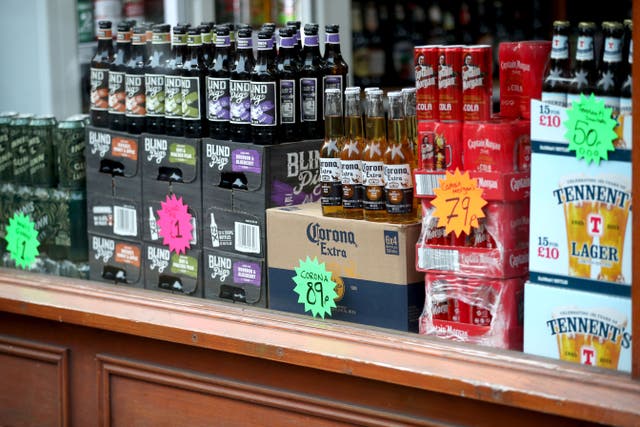 Alcohol for sale in an Edinburgh off-licence shop as Scotland will become the first country in the world to introduce minimum unit pricing for alcohol.