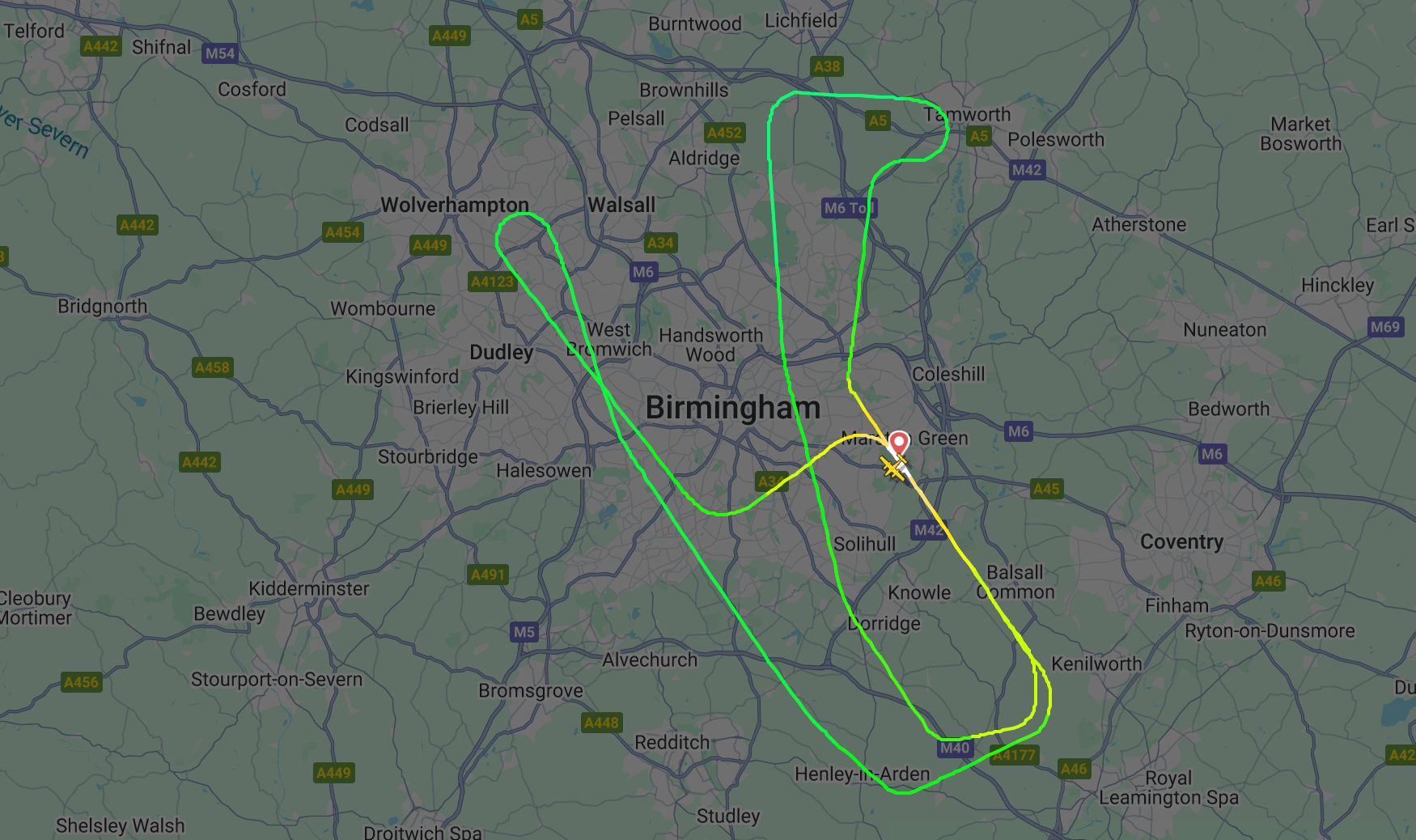 The small plane was only in the air for 41 minutes before landing at Birmingham airport