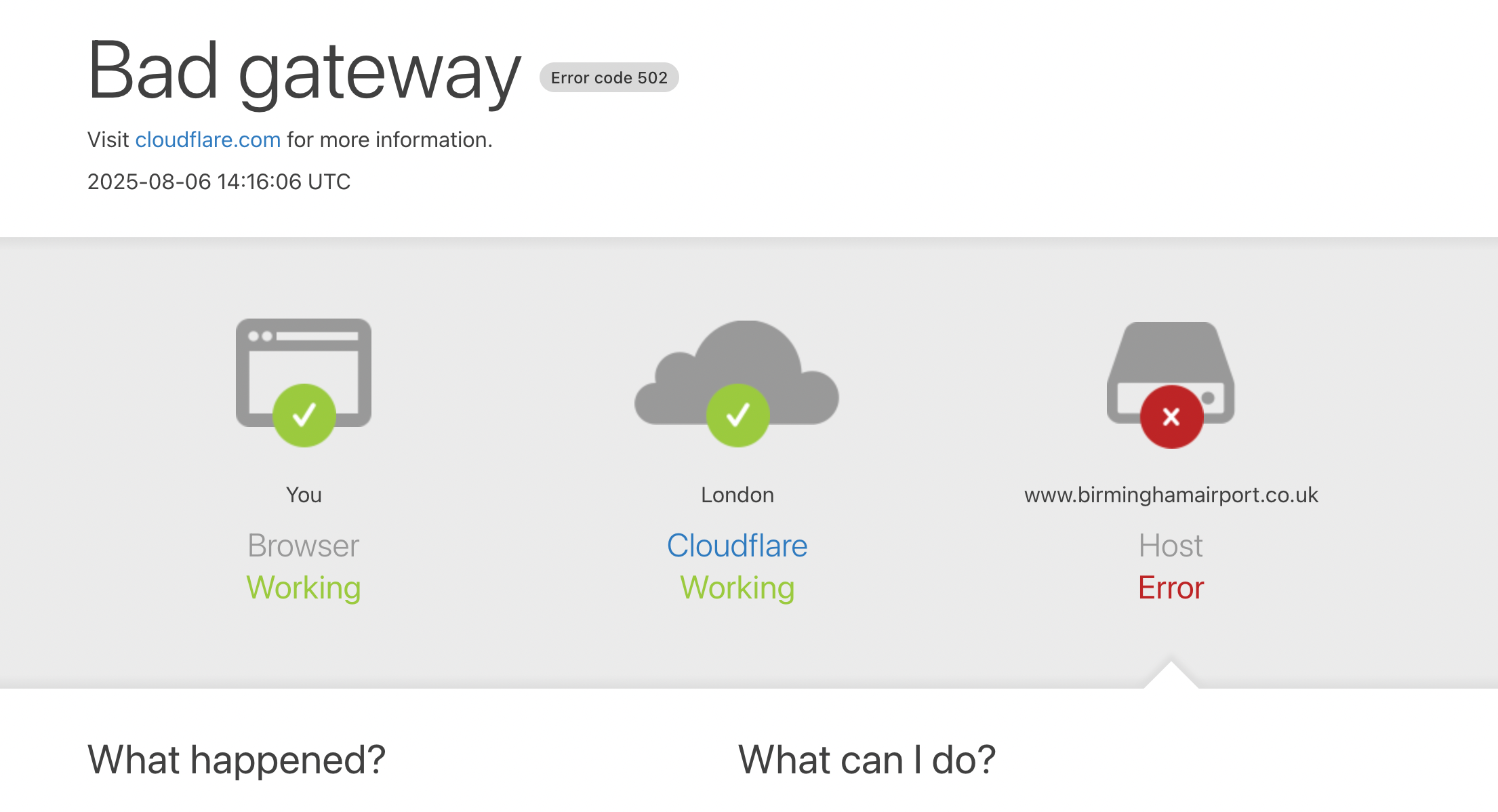 Birmingham Airport website appears to have crashed