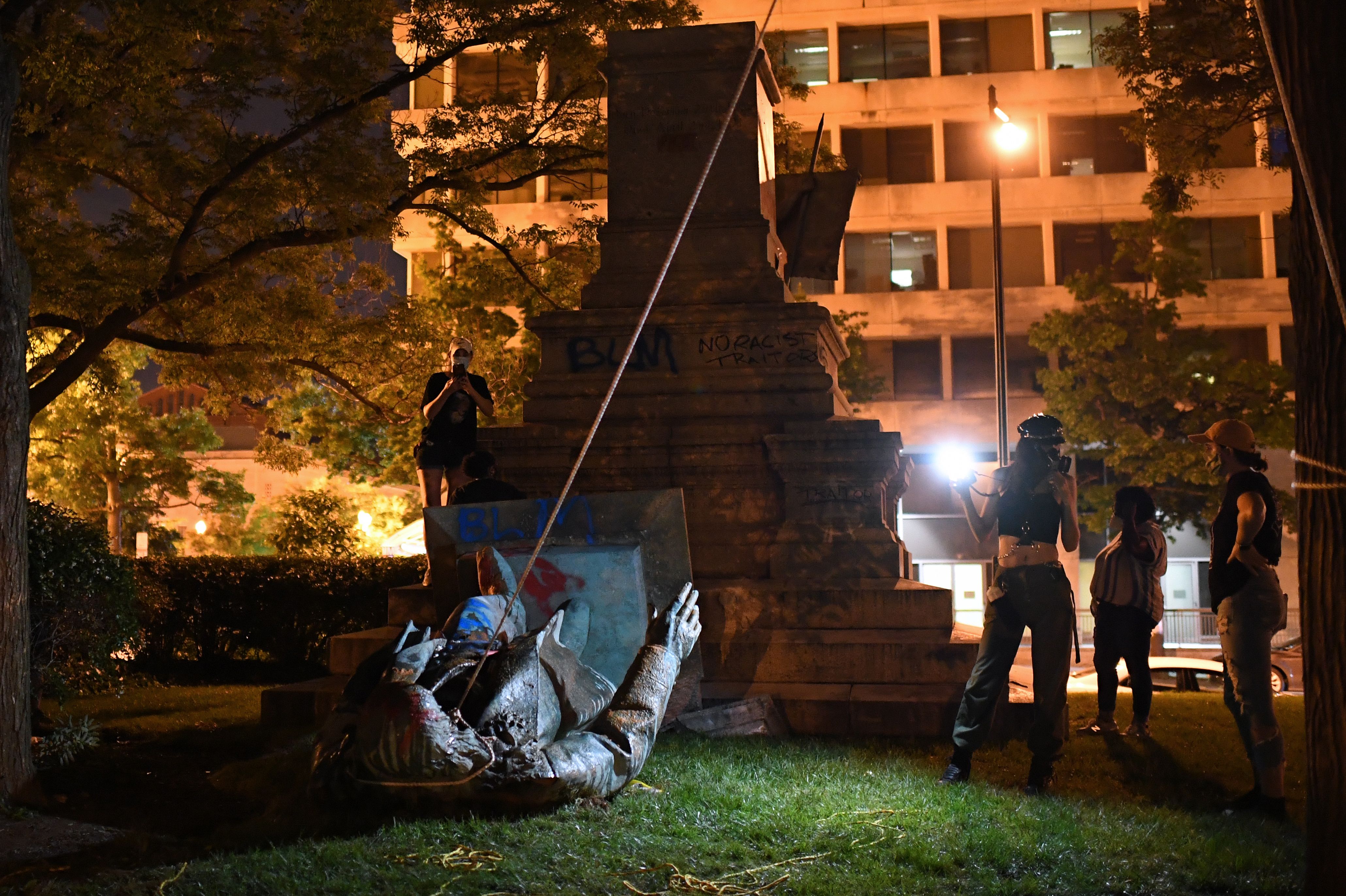 A statue of Albert Pike was toppled in 2020 during Black Lives Matter protests