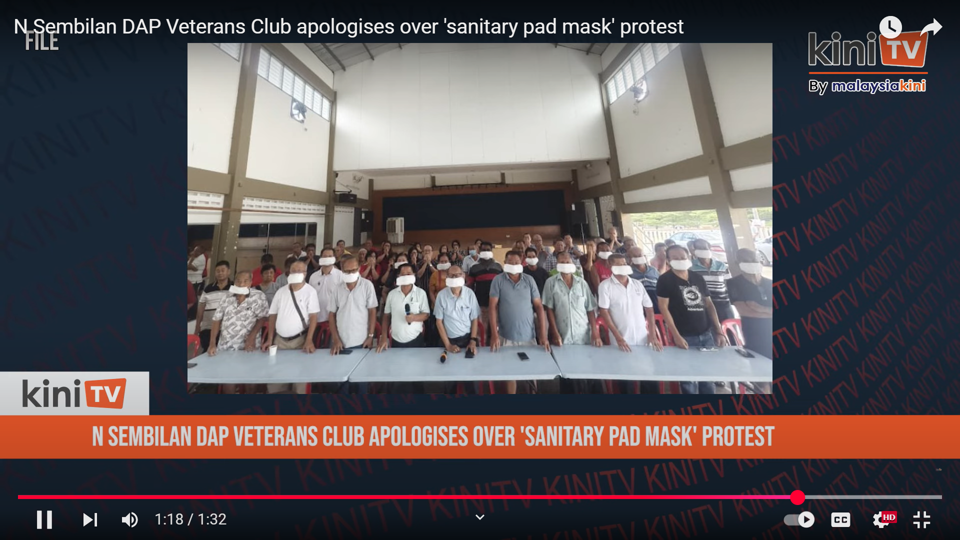 <p>Screengrab shows members of Democratic Action Party wearing sanitary pads as face masks in Negeri Sembilan, Malaysia </p>