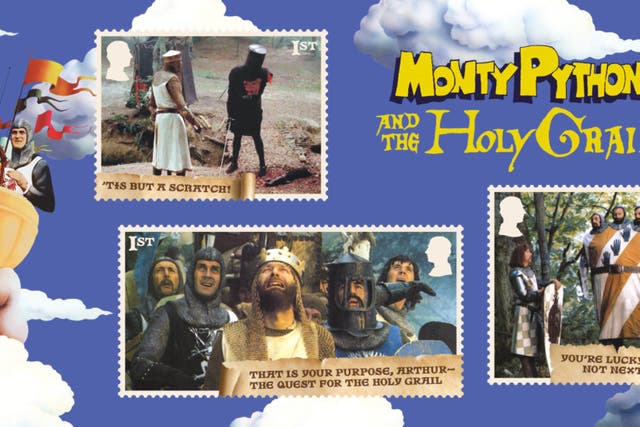 Highlights from the Monty Python stamp set featuring scenes from the film Monty Python And The Holy Grail (Royal Mail/PA)