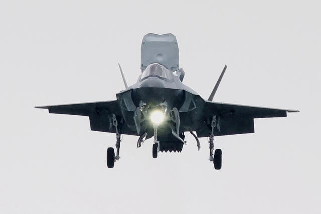 <p>One of Japan's first three F-35B stealth fighter jets makes a vertical landing (File picture)</p>