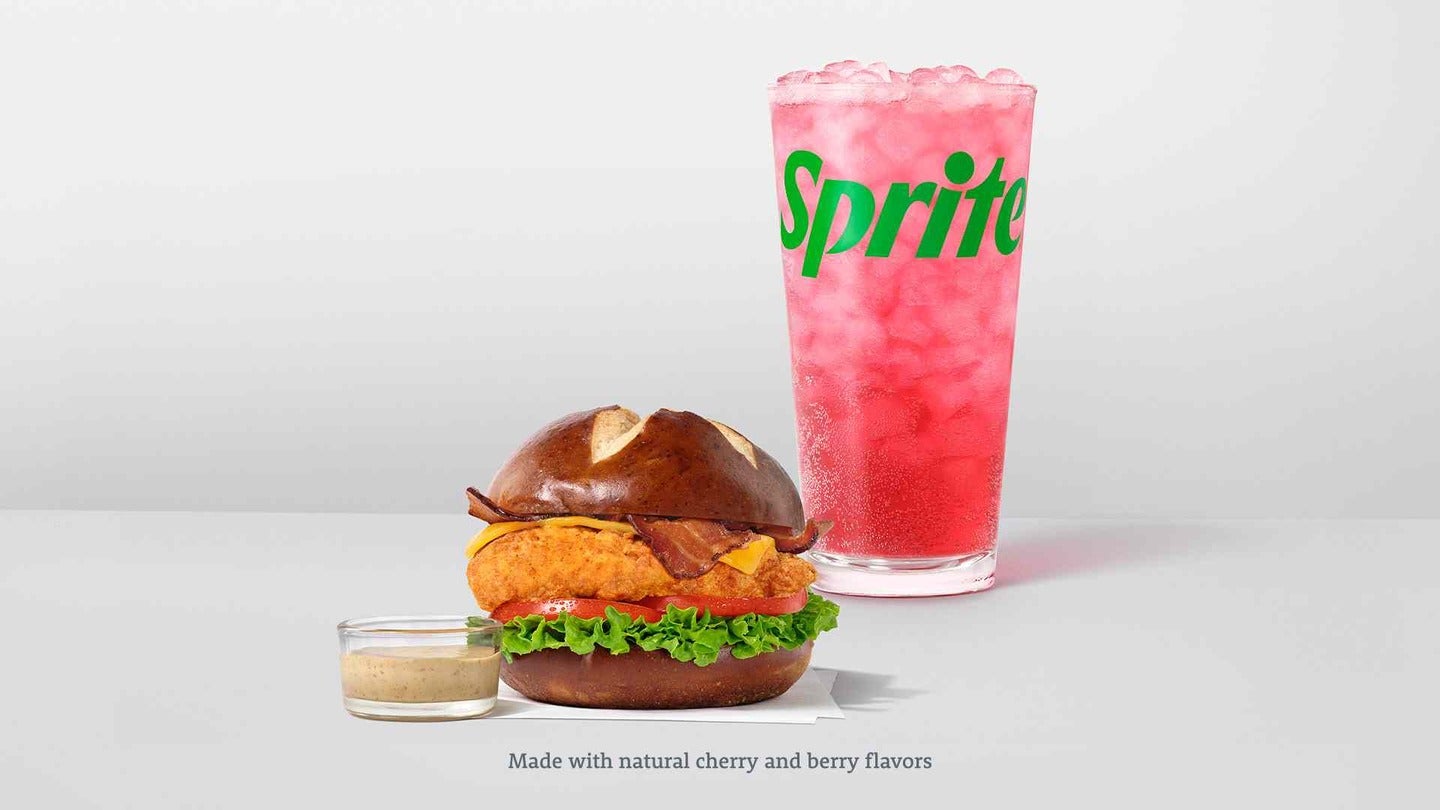 Chick-fil-A's new Pretzel Cheddar Club Sandwich and Cherry Berry beverage