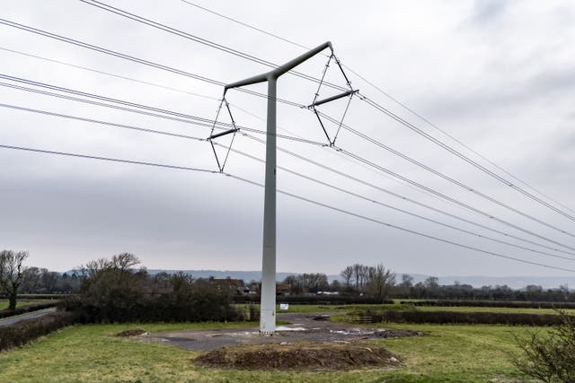 Infrastructure such as new ‘T’ style electricity pylons is needed to electrify Britain (Ben Birchall/PA)