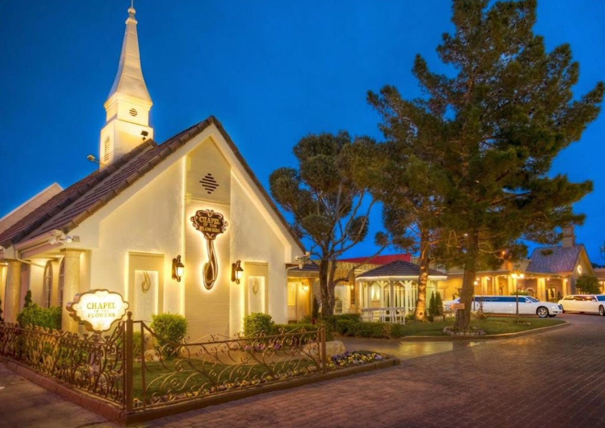 Chapel of the Flowers wedding venue, Las Vegas Boulevard, where James Dinsdale was married