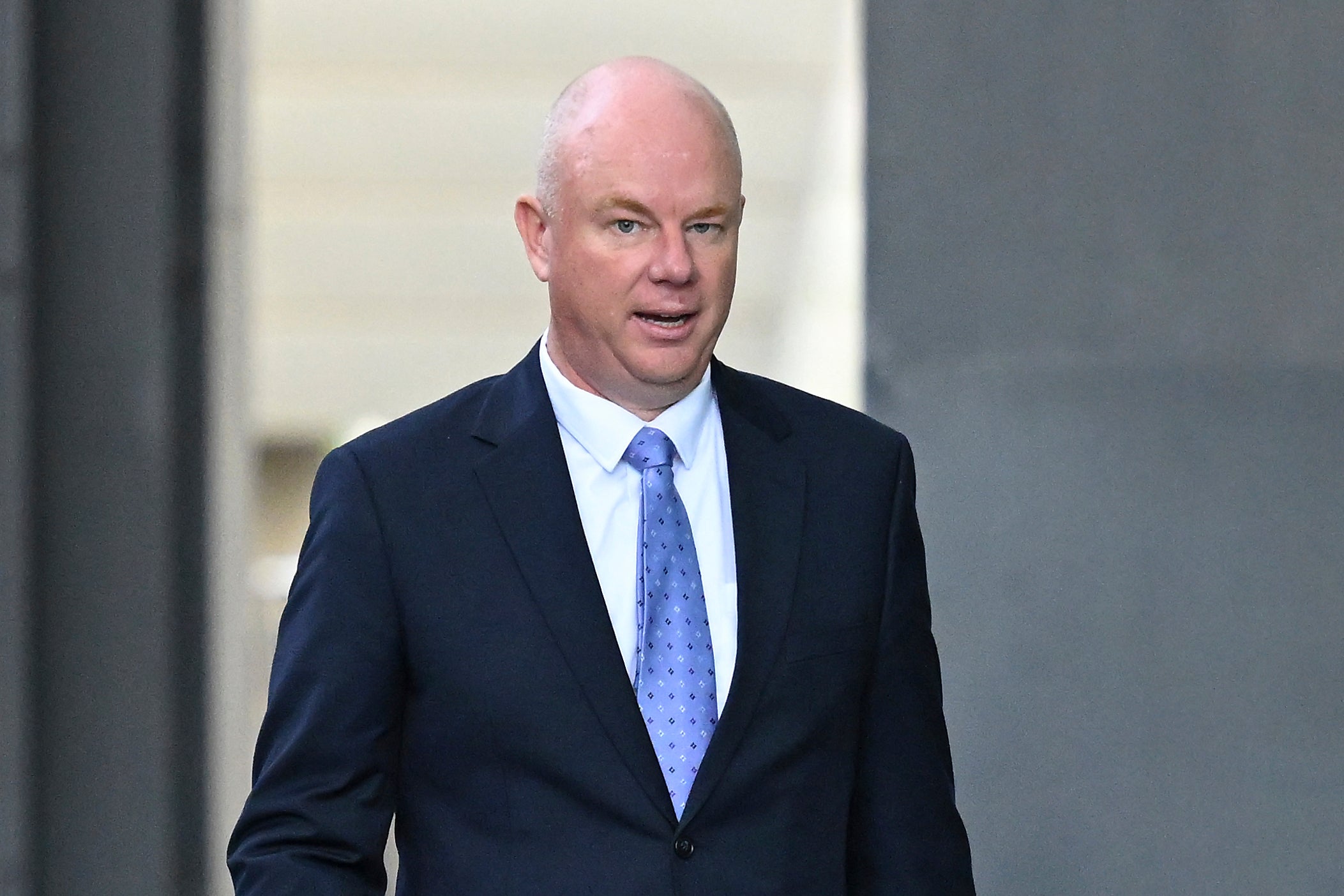 Simon Patterson, husband of Erin Patterson, walks from the Latrobe Valley Magistrates Court in Morwell, Victoria, on May 1, 2025. (James Ross/AAP Image via AP, File)