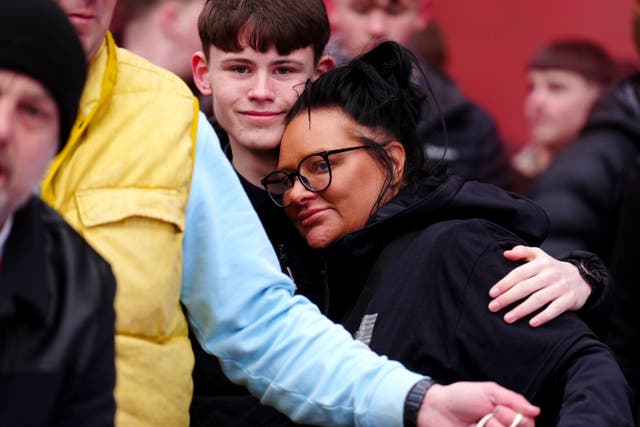Caroline Willgoose, the mother of Harvey Willgoose outside Sheffield Town Hall as she prepared to march to Bramall Lane in memory of his son, ahead of the Sheffield United vs Portsmouth match (Mike Egerton/PA)