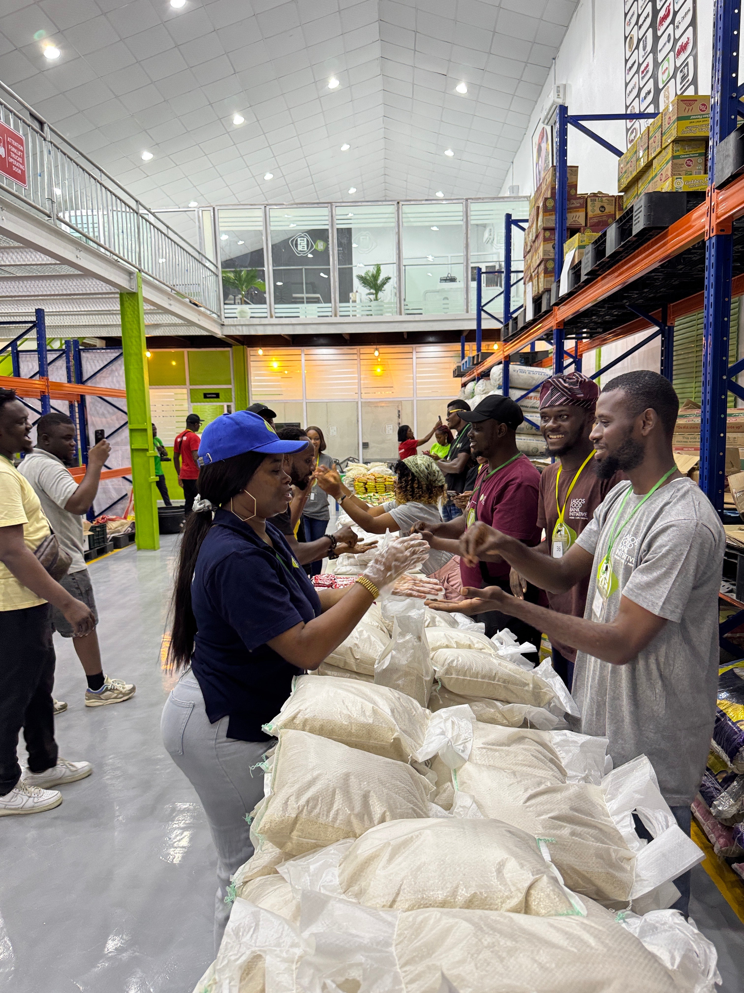 Food packages are prepared to be handed out by Lagos Food Bank