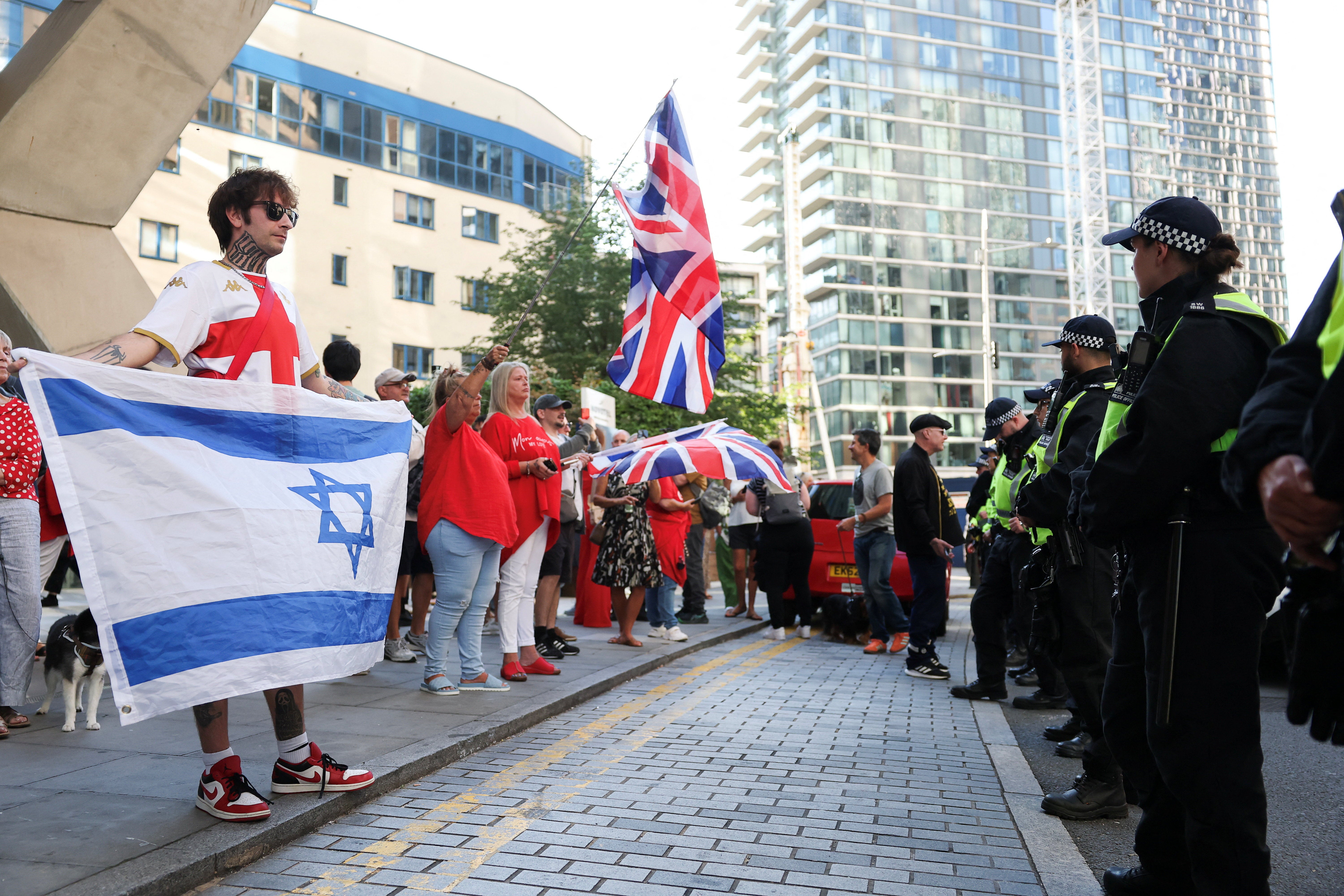 Apart from the hotel, many counter protesters gathered