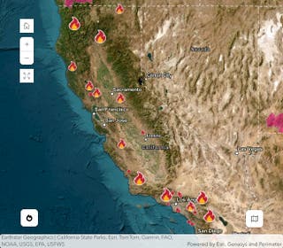 A CAL Fire map shows all current wildfires, including the Canyon and Gifford fires
