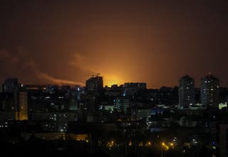Kyiv sky turns orange as drone explosion seen during Russia's overnight attack on Ukraine