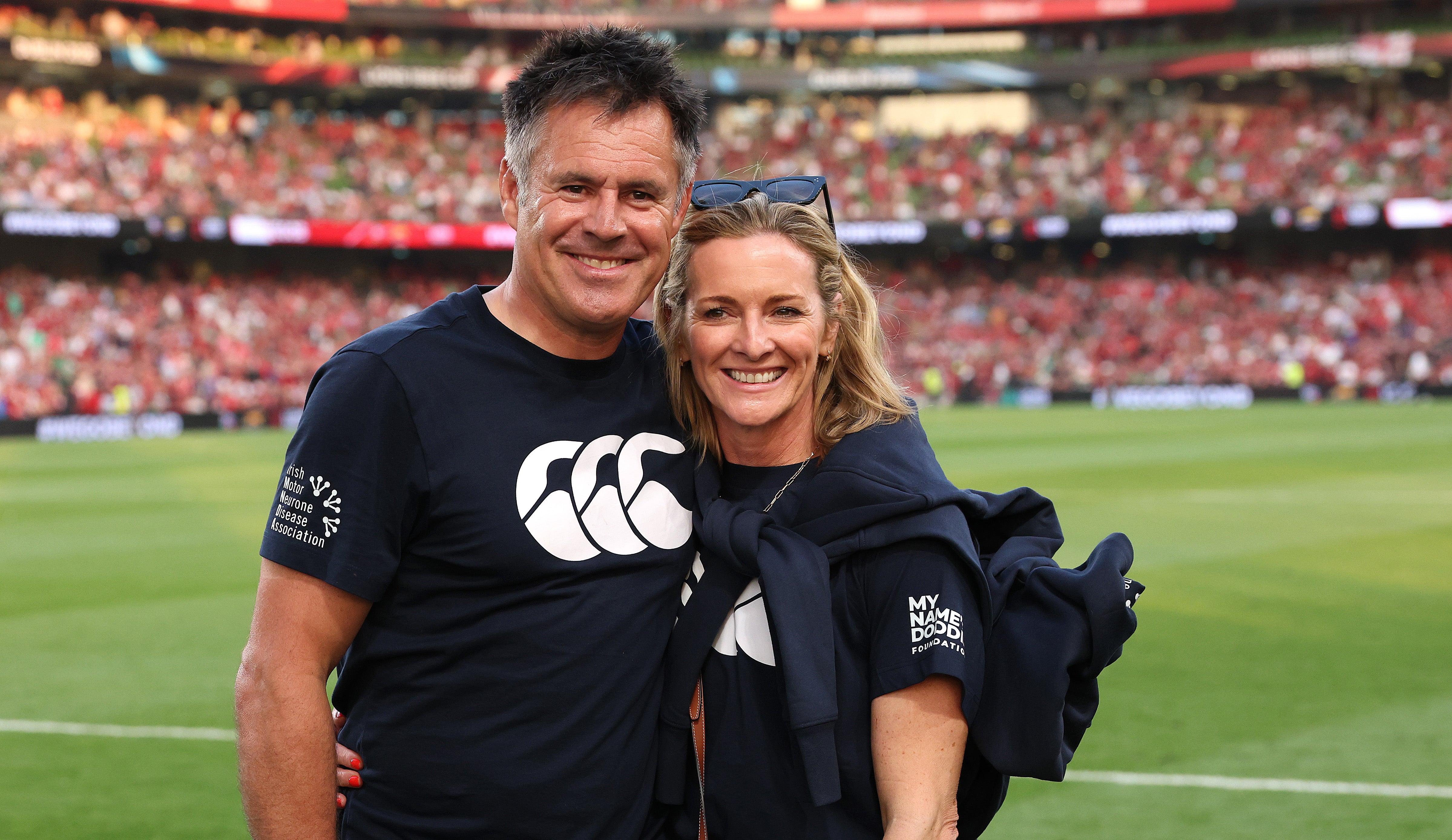 Former Scotland international Kenny Logan poses with his wife, Gabby Logan