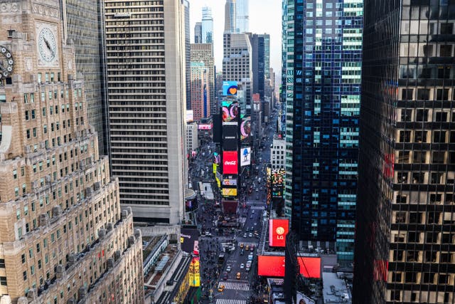 <p>A general view of the Times Square area in New York City </p>