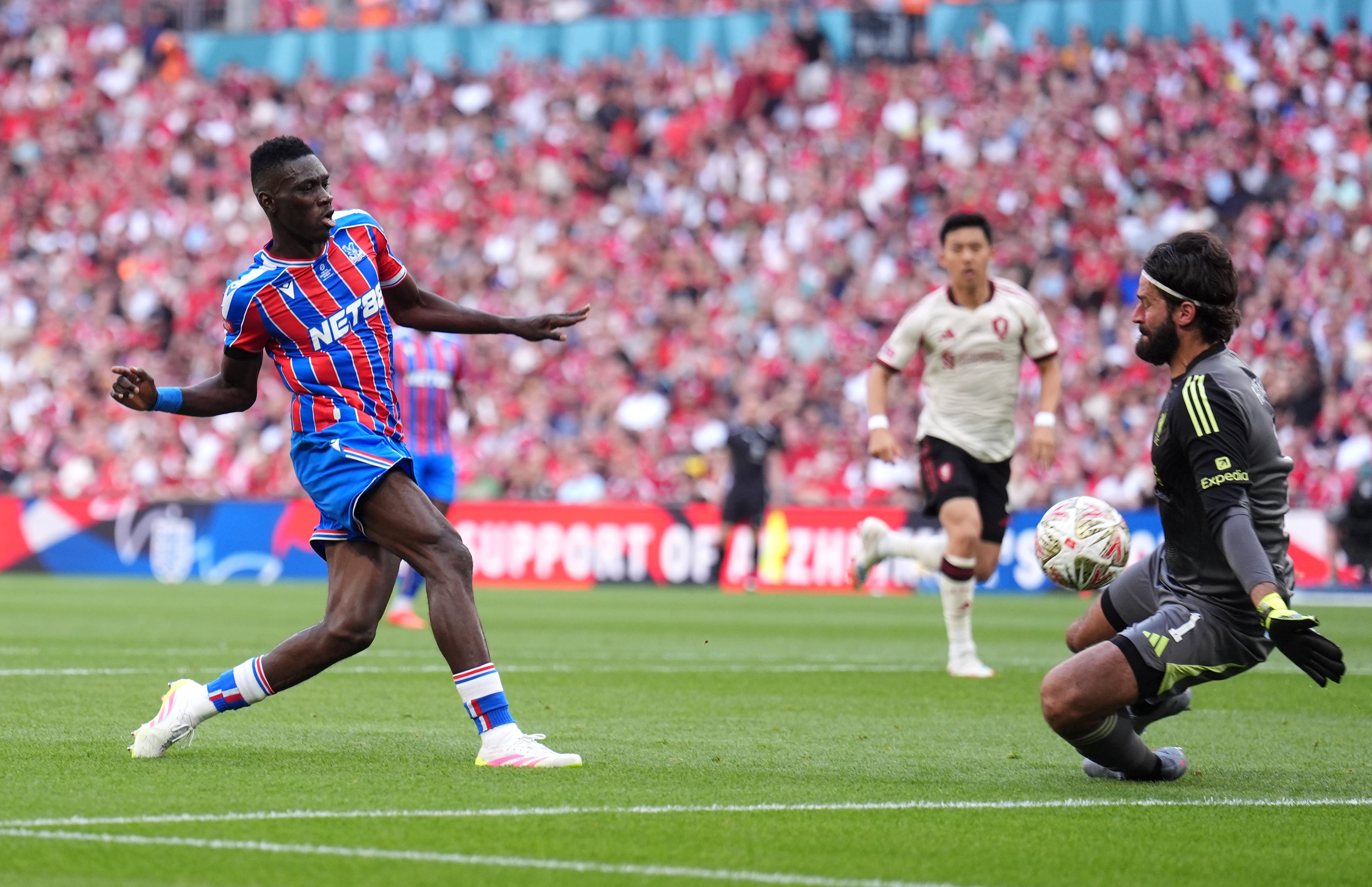 Ismaila Sarr scores Palace’s second-half goal at Wembley