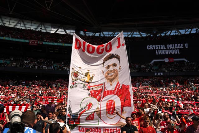 <p>A minute’s silence for former Liverpool forward Diogo Jota was interrupted by Crystal Palace fans at Wembley (Adam Davy/PA)</p>