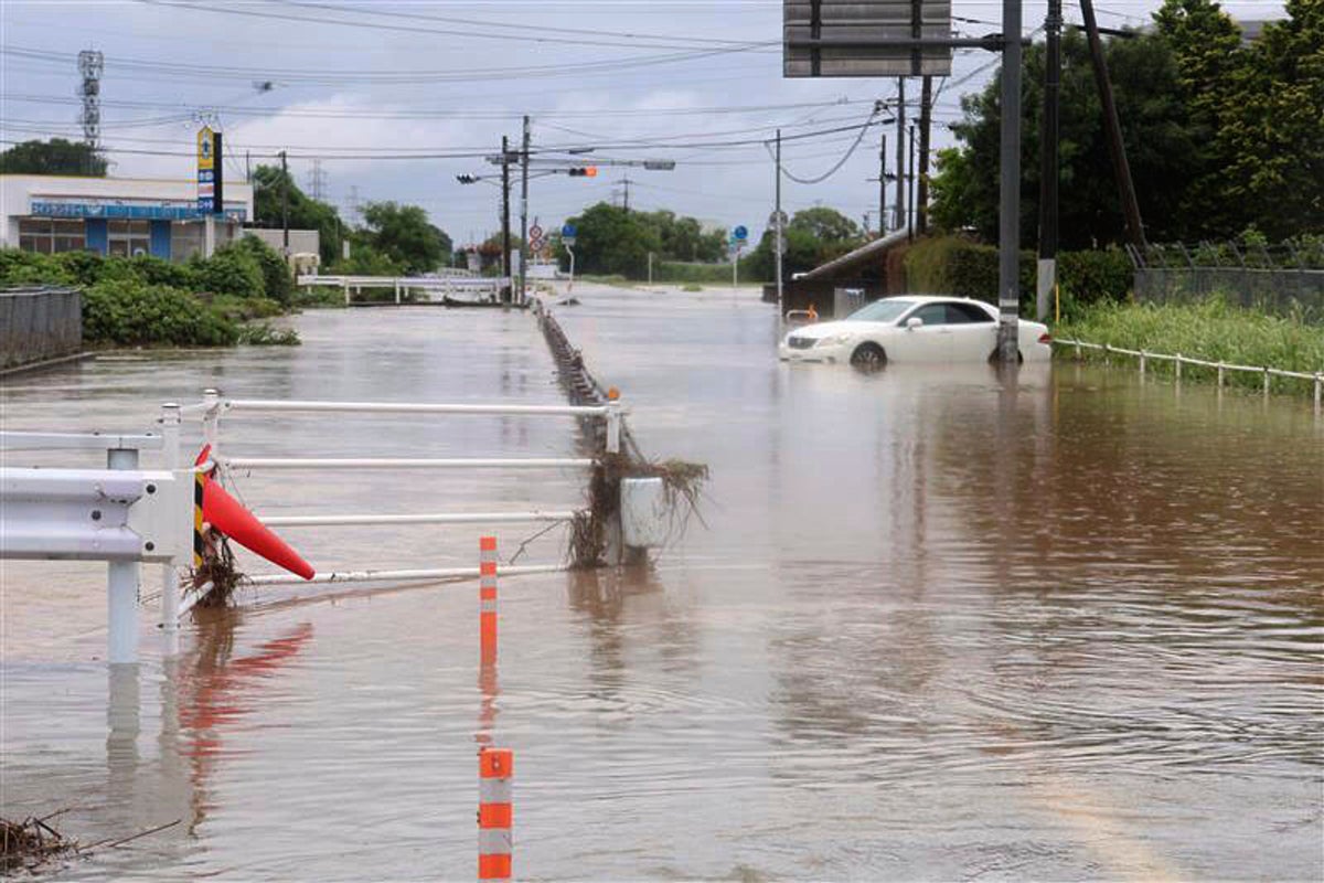 Streets in Japan submerged by a metre of water