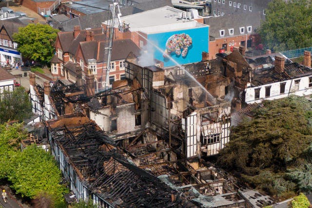 <p>An aerial view of the damage at the Raven Hotel</p>