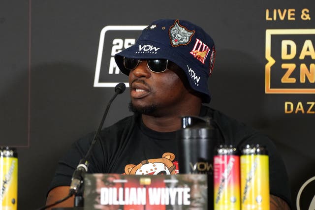 <p>Dillian Whyte takes on Moses Itauma in Riyadh on Saturday night (James Manning/PA)</p>