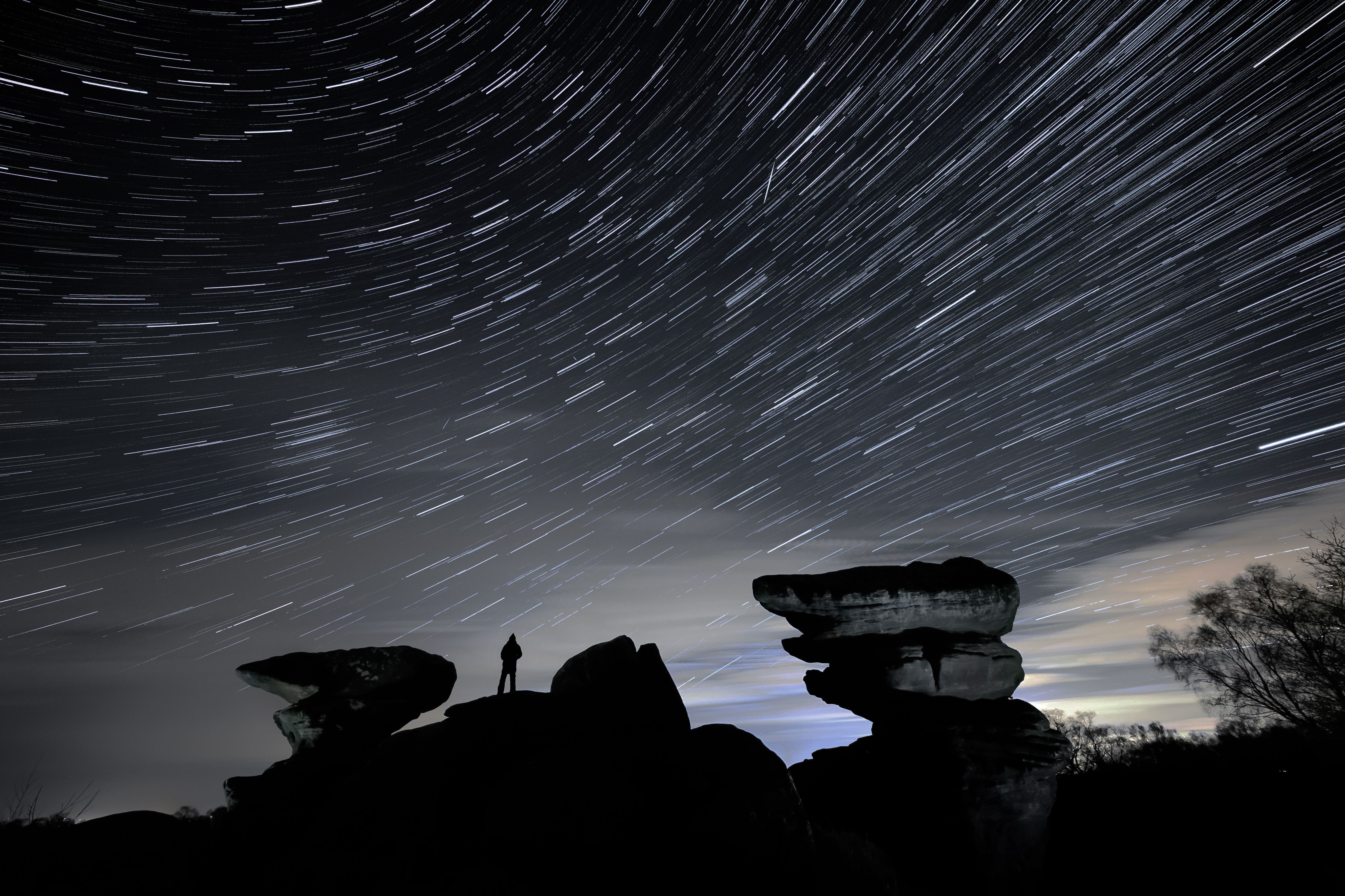 Meteor shower above Brimham Rocks, North Yorkshire (Danny Lawson/PA)