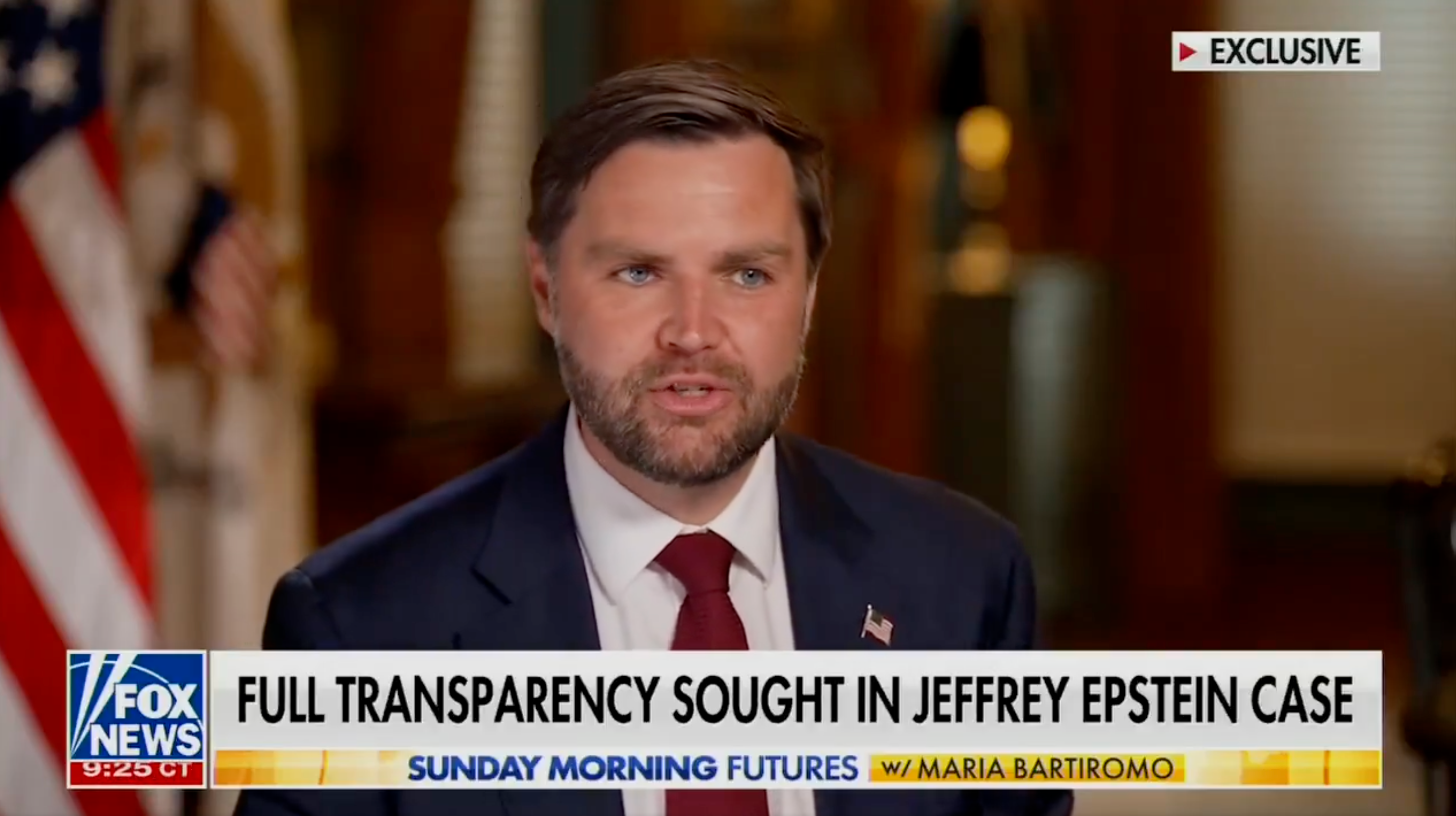 JD Vance addresses the Jeffrey Epstein scandal on Sunday Morning Futures with Maria Bartiromo on Fox News on Sunday August 10 2025