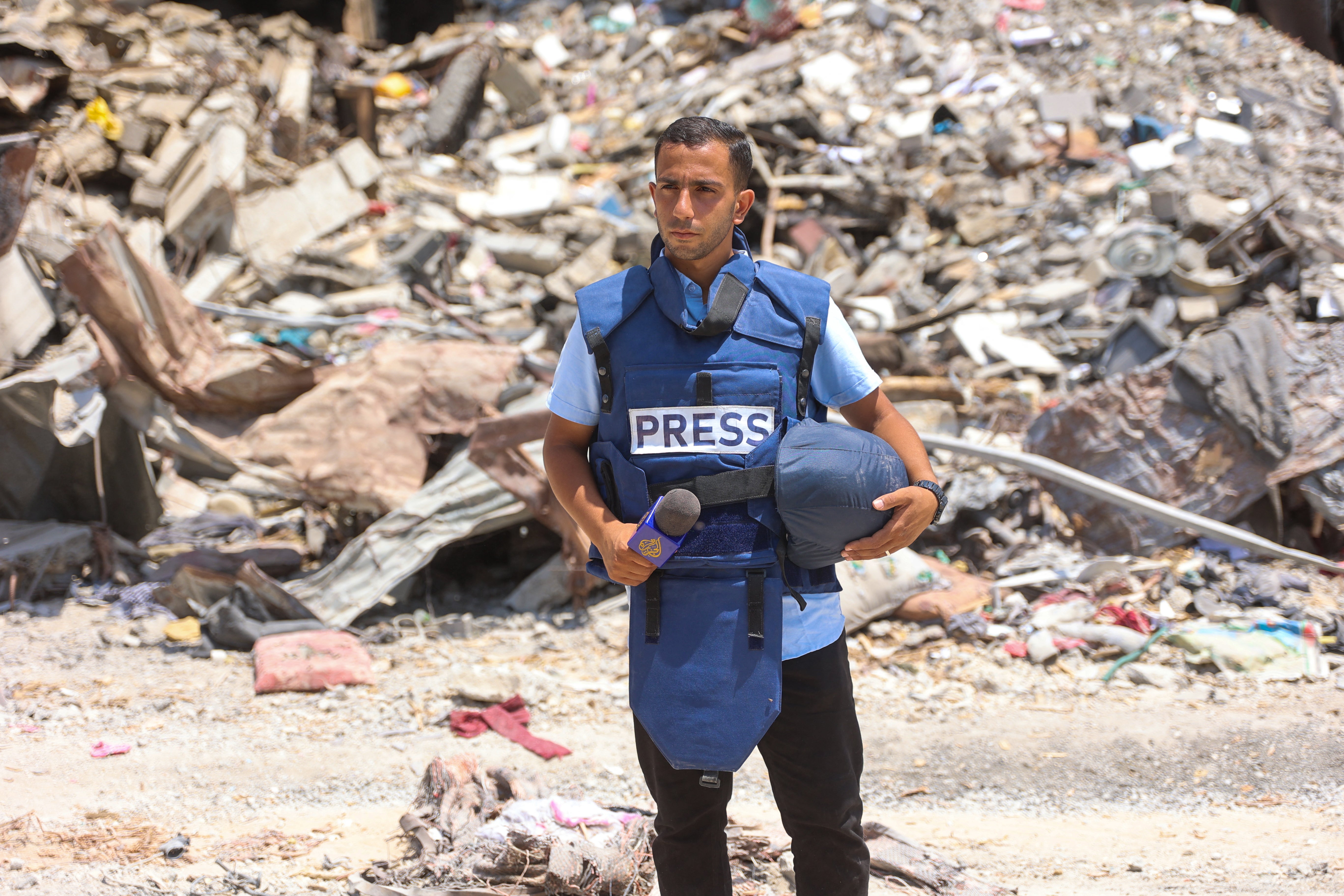 Al-Jazeera correspondent Anas al-Sharif reports near the Arab Ahli (Baptist) Hospital in Gaza City on October 10, 2024